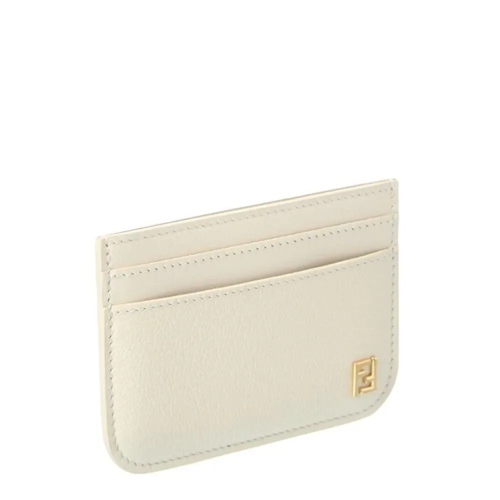 Fendi Ff Leather Card Case, Beige